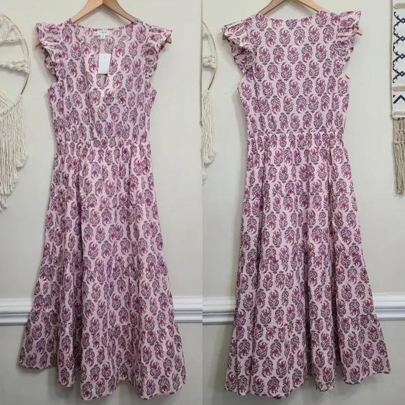 NEW J.Crew Factory Ruffle Sleeve Midi Dress Size 0 - Picture 4 of 6